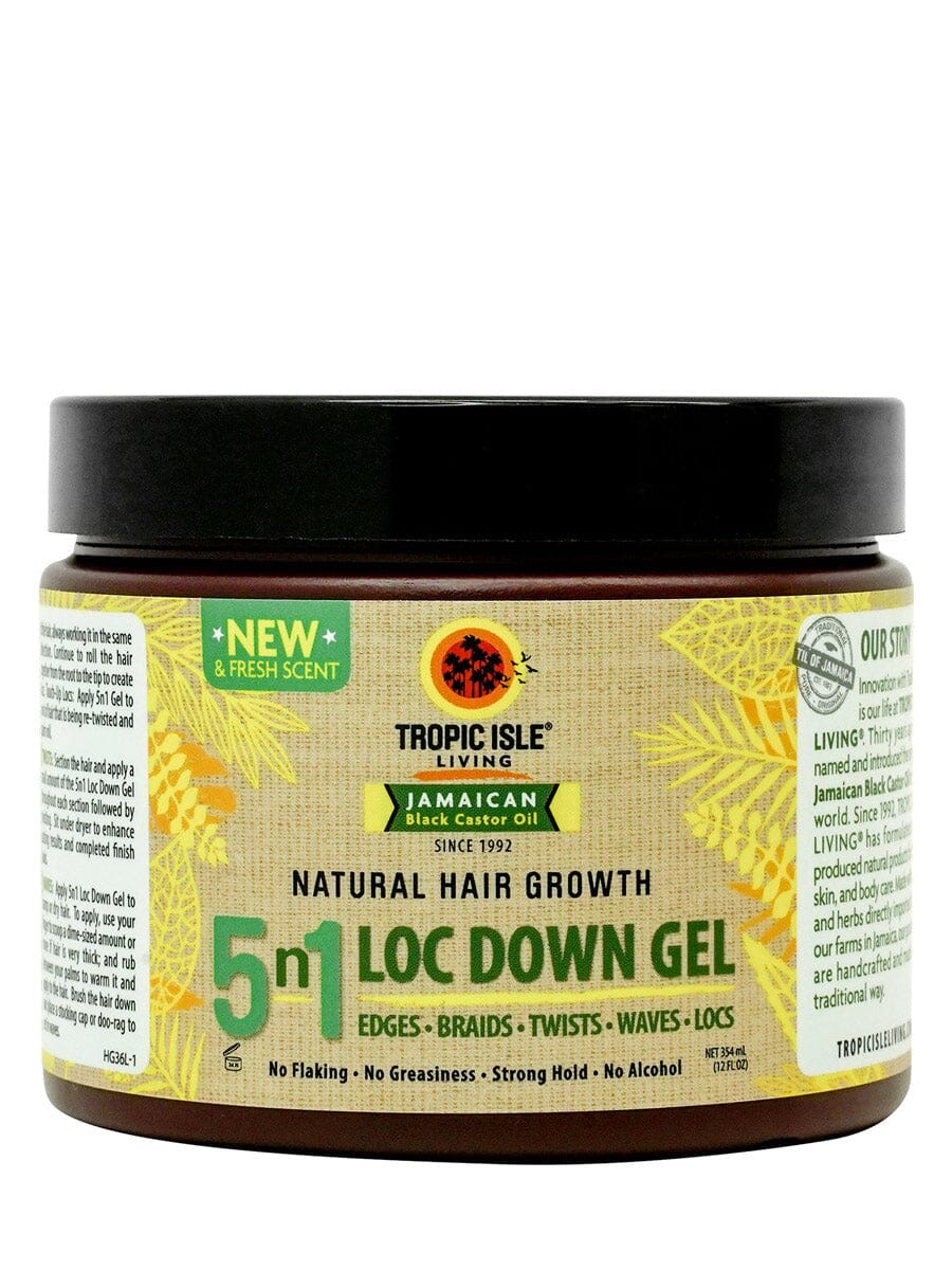 Tropic Isle Living 5N1 Loc Down Gel 12oz is a revolutionary holding gel for edges, braids, locs, twists, and waves.