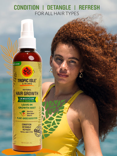 Tropic Isle Living Jamaican Black Castor Oil Daily Hair Growth Leave-in Conditioning Mist 8oz Condition, Detangle, Refresh with model