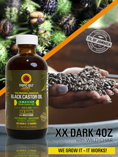 Tropic Isle Living Jamaican Black Castor Oil XX Dark 4oz is fire-roasted with water and no char filtration. 