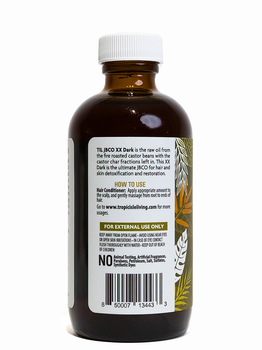 Tropic Isle Living Jamaican Black Castor Oil XX Dark 4oz is fire-roasted with water and no char filtration.  UPC
